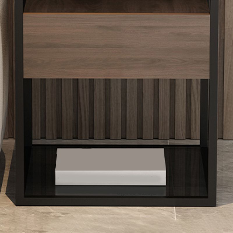 Tableau supérieur en verre carré / pierre 21.26 "Table d'appoint à 1 tirage de haut avec étagère de rangement