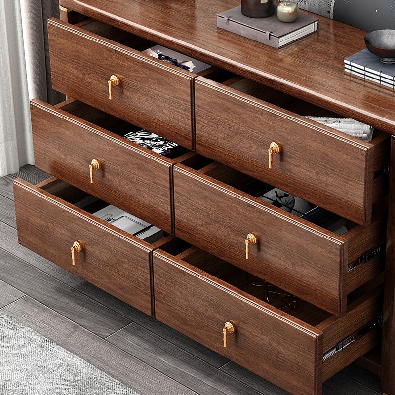 Torace di accento marrone rettangolare petto in legno di gomma con cassetti di stoccaggio