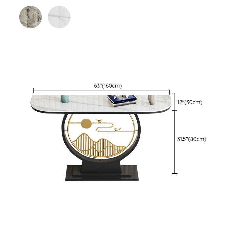 Tavolo con console altezza glam in pietra mezzo luna 1-scaffale 31,5 "