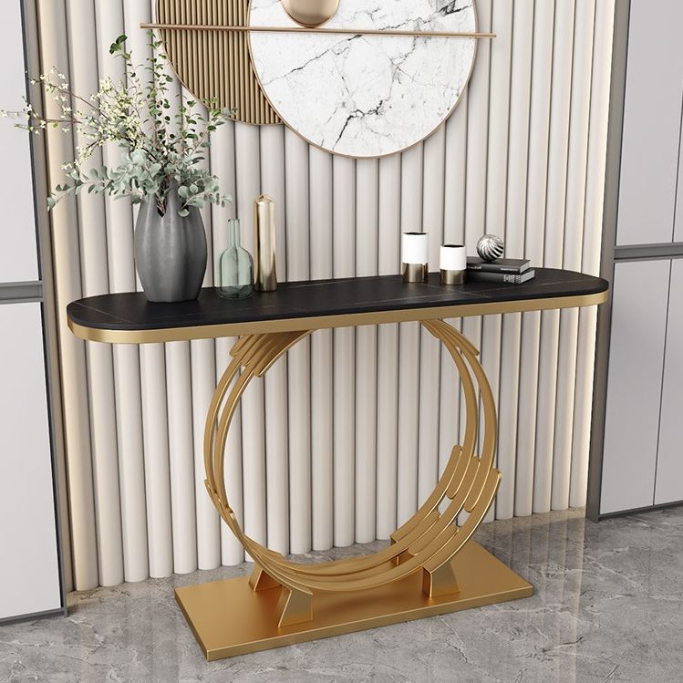 Glam Console Accent Table Antique Finish Oval Console Table with Shelf Clearhalo 'Console Tables' 'console_tables' 'Entry & Mudroom Furniture' 'furn' 'furn_console_tables' 'Furniture' 1200x1200_3acfd6f9-6716-4b65-b79f-397e6b38235b