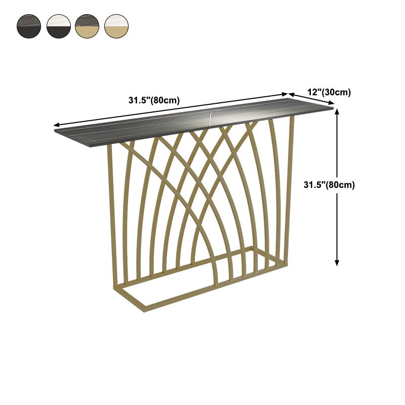 Glam Style Rectangle Top Accent Table with Abstract Iron Base for Hall