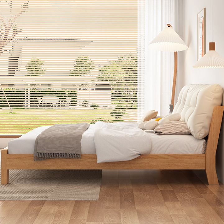 Hedendaags massief hout gestoffeerd hoofdeinde rechthoekig standaardbed, licht niet inbegrepen