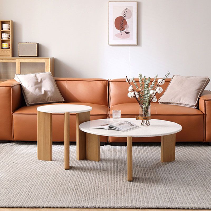 Modern White Round Coffee Table with Three Wood Legs Coffee Table Clearhalo 'Coffee & Accent Tables' 'Coffee Tables' 'coffee_tables' 'furn' 'furn_coffee_tables' 'Furniture' 'furniture_coffee_tables' 'Living Room Furniture' 1200x1200_3ad25936-62e2-4d90-84e6-15d55a071ce2