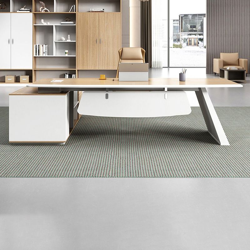 White and Natural Office Desk Modern Artificial Wood Executive Desk Locking Drawer Clearhalo 'furn' 'furn_office_desk' 'Furniture' 'Office Desks' 'Office Furniture' 'office_desk' 1200x1200_3ad4e131-57b7-4f82-a682-1d1451d58072