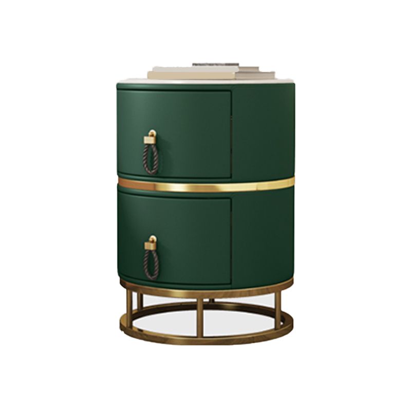 Glam Stone Top Nightstand 20 inch H 2-Drawer Faux Leather Night Table