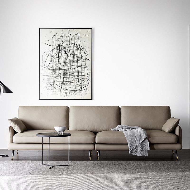 Modern Pillow Top Arm Sofa Faux/Genuine Leather Sofa in Gray