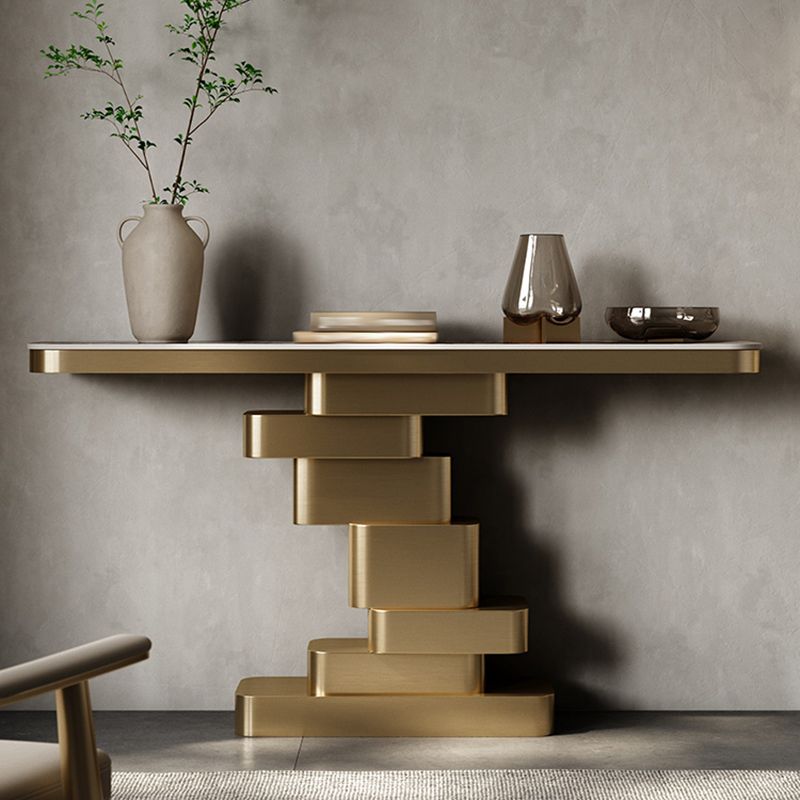 Tavolo console contemporanea a forma di rettangolo tavolo di divano in pietra in ottone/oro/nero