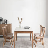 Mesa rectangular de comedor de estilo moderno Mesa de comedor de piedra sinterizada con patas de madera