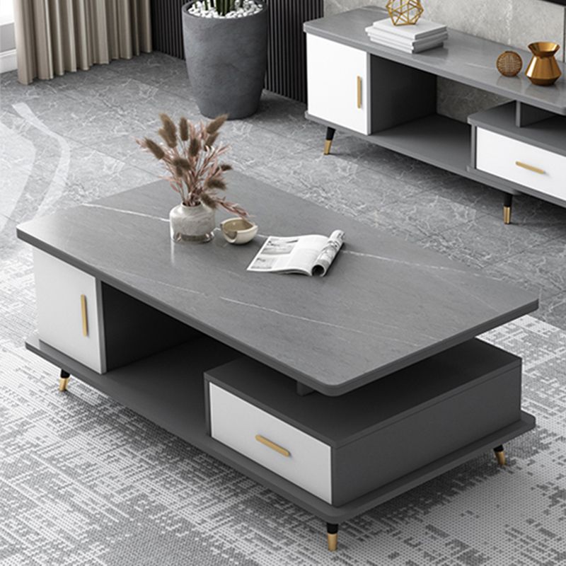 4 Legs Base Design Wood-based Material Square Grey/white Coffee Table Clearhalo 'Coffee & Accent Tables' 'Coffee Tables' 'coffee_tables' 'furn' 'furn_coffee_tables' 'Furniture' 'furniture_coffee_tables' 'Living Room Furniture' 1200x1200_3ae0d859-ee6d-4cf1-b54d-1a404fd1fee9