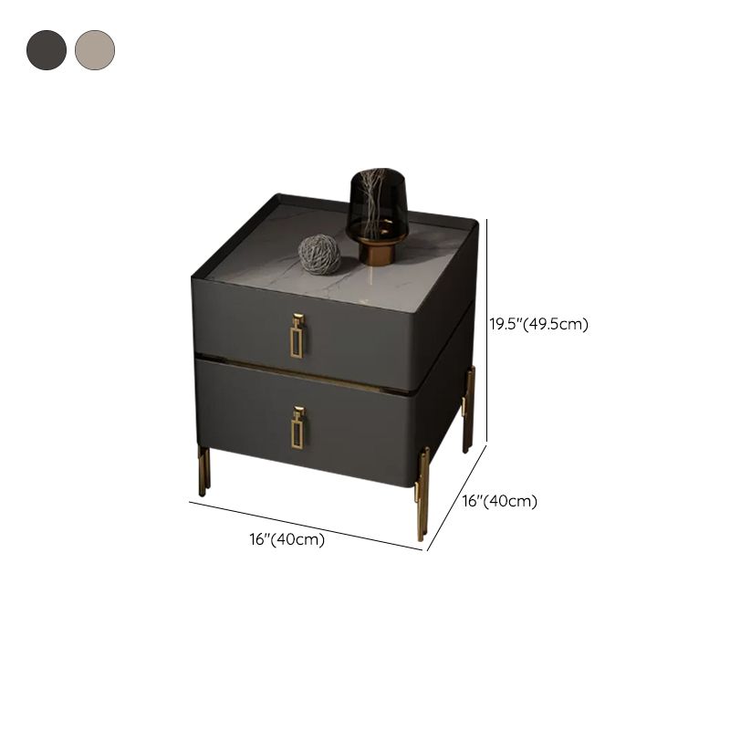 Contemporary Accent Table Nightstand Stone Night Table with Drawers