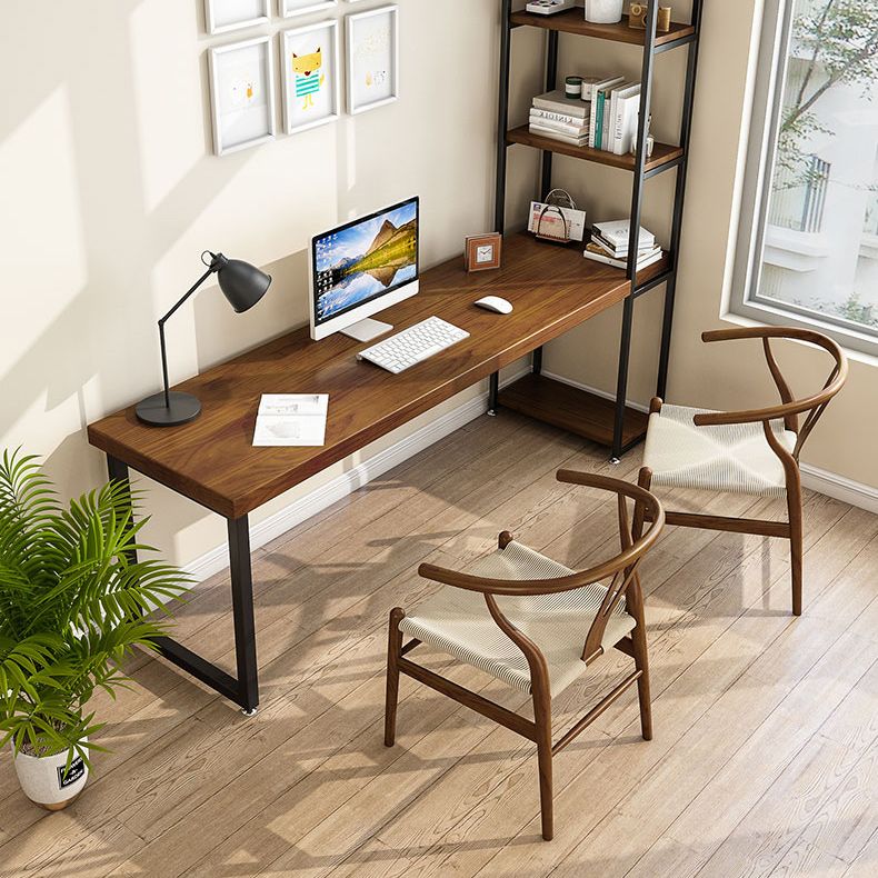 Scrivania in legno massello marrone industriale gambe in metallo da ufficio