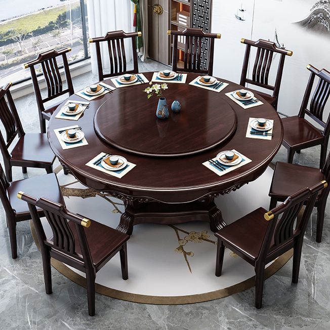 Glossy Brown Wood Dinette Table with Pedestal Traditional Round Dining Table