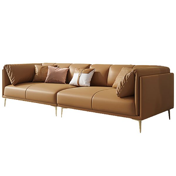 Modern Leather Pillow Top Arm Sofa Cushions Standard Sofa in Oragne Clearhalo 'furn' 'furn_sofas' 'Furniture' 'Living Room Furniture' 'Sofa' 'sofas' 1200x1200_3aeb3c08-621c-43a2-8896-96a560fff70a