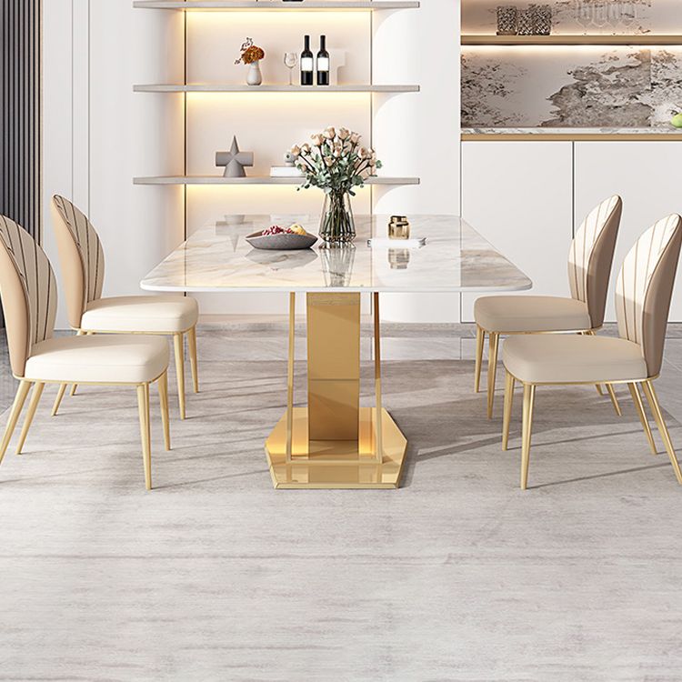 Juego de mesa de comedor de piedra gris brillante 1/4/5/7 PCS Glam Dinette Juego con sillas de cuero