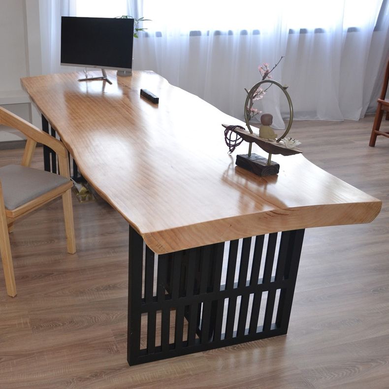 Pine and Metal Office Desk Natural Industrial Writing Desk Sled Clearhalo 'furn' 'furn_office_desk' 'Furniture' 'Office Desks' 'Office Furniture' 'office_desk' 1200x1200_3aed3cf7-ff0d-46fa-9325-eb5d4328e8d0