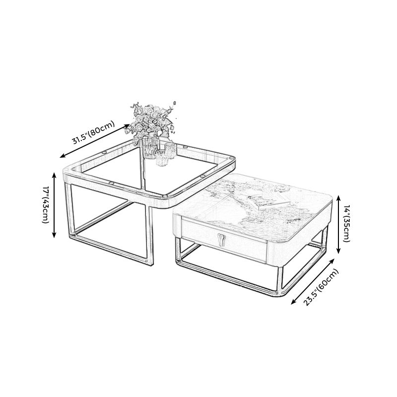 Coffee Table with a Black Frame Base Made of Glass and Rock Sheet and a Square Top Clearhalo 'Coffee & Accent Tables' 'Coffee Tables' 'coffee_tables' 'furn' 'furn_coffee_tables' 'Furniture' 'furniture_coffee_tables' 'Living Room Furniture' 1200x1200_3aeebc6e-0f13-4dca-97c2-1d6f52df01b6