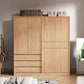 Natürliche Finish -Garderobe Armoire Schiebedarderobe Kabinett mit Schublade