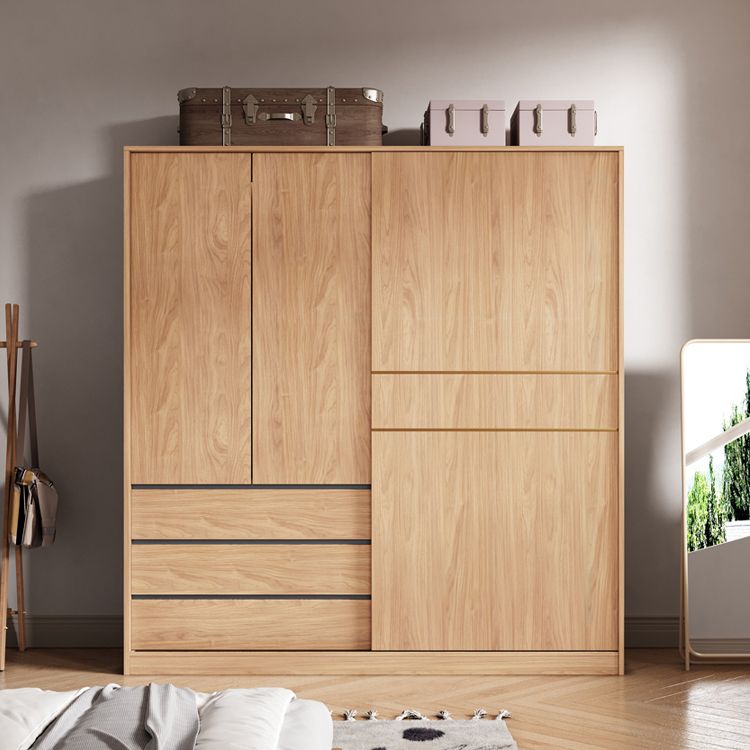 Natürliche Finish -Garderobe Armoire Schiebedarderobe Kabinett mit Schublade