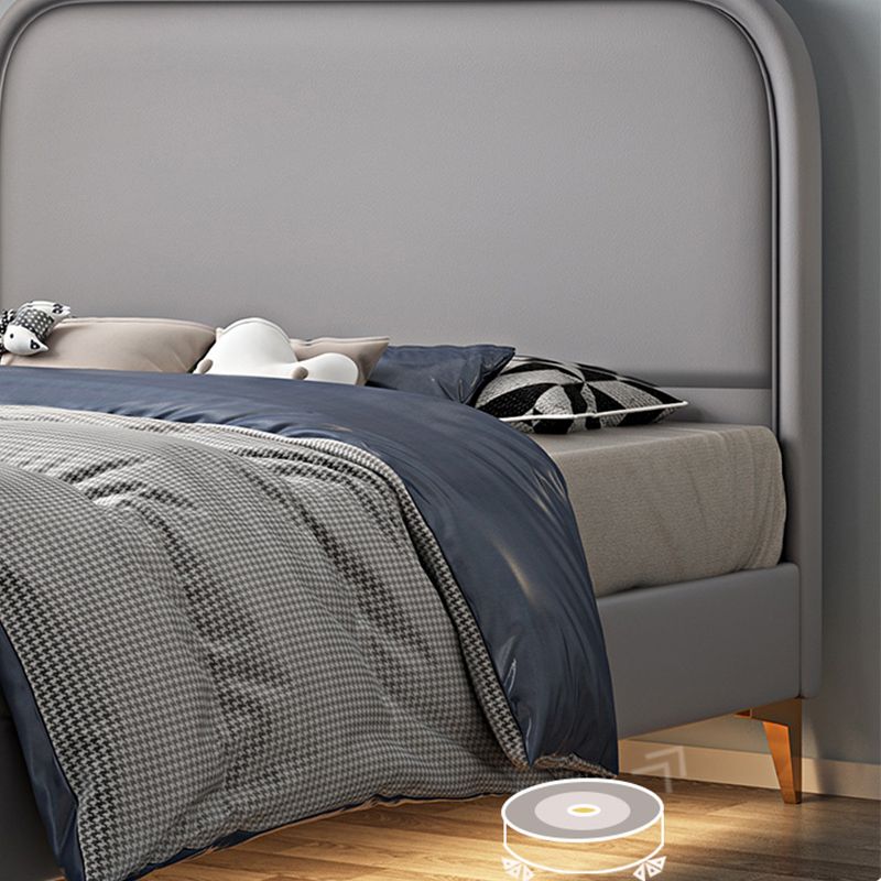 Letto standard grigio in legno moderno con testiera rettangolare e gambe