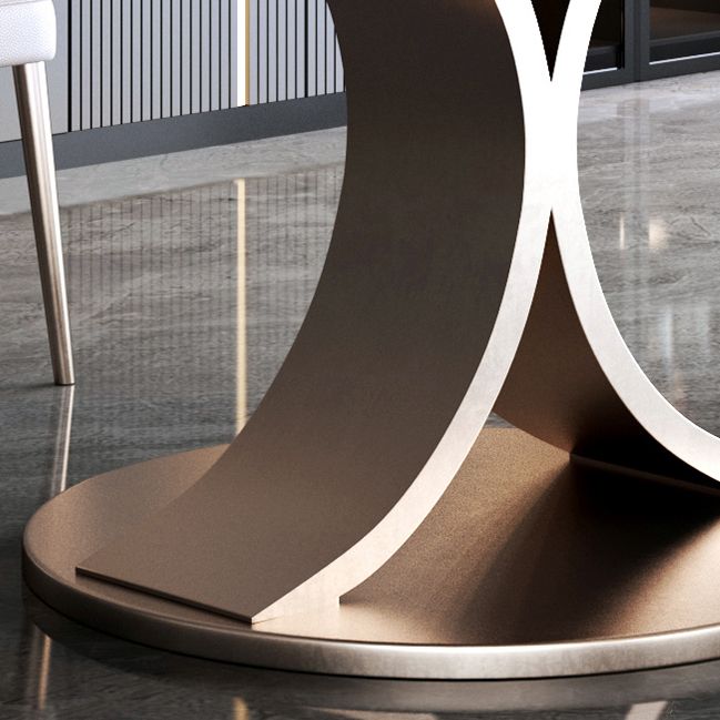 Mesa de comedor redonda moderna Mesa de comedor de piedra con base de pedestal de acero inoxidable
