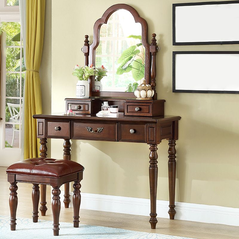 17.7"Wide Wood Makeup Vanity Set with Drawers and Mirror, Brown