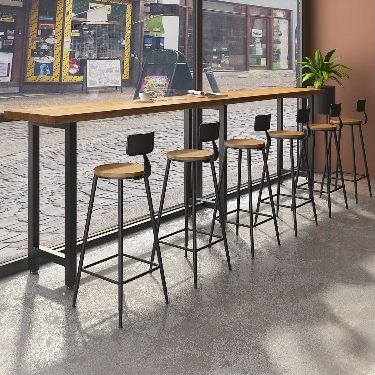 Pine Wood Bar Dining Table Industrial Bar Table with Trestle Base in Black Clearhalo 'Bar Furniture' 'Bar Tables' 'bar_tables' 'furn' 'furn_bar_tables' 'Furniture' 'furniture_bar_tables' 'Kitchen & Dining Furniture' 1200x1200_3afb9c91-a6af-494b-96a9-1d47e3ba40f7