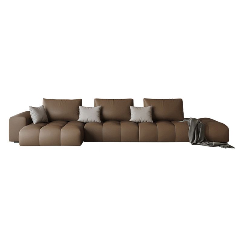 Dark Brown Faux Leather Sectional Stain-Resistant One Arm Sectional for Living Room Clearhalo 'furn' 'furn_sectionals' 'Furniture' 'Living Room Furniture' 'Sectionals' 1200x1200_3afe356d-4977-48a4-863b-b936564c7b07
