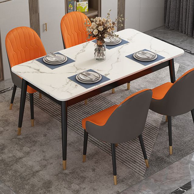 Modern Style Sintered Stone Dining Table White Rectangle Table with Metal Base for Home Use Clearhalo ' dining_table' 'Dining Tables & Seating' 'Dining Tables' 'furn' 'furn_dining_table' 'Furniture' 'furniture_dining_table' 'Kitchen & Dining Furniture' 'kitchen&dining_furn' 'kitchen' 'kitchen_dining_table' 1200x1200_3b084f5d-a6b8-40f1-8657-95738924e164