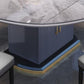 Modern Round Stone Top Dining Table Double Pedestal Metal Base in Grey