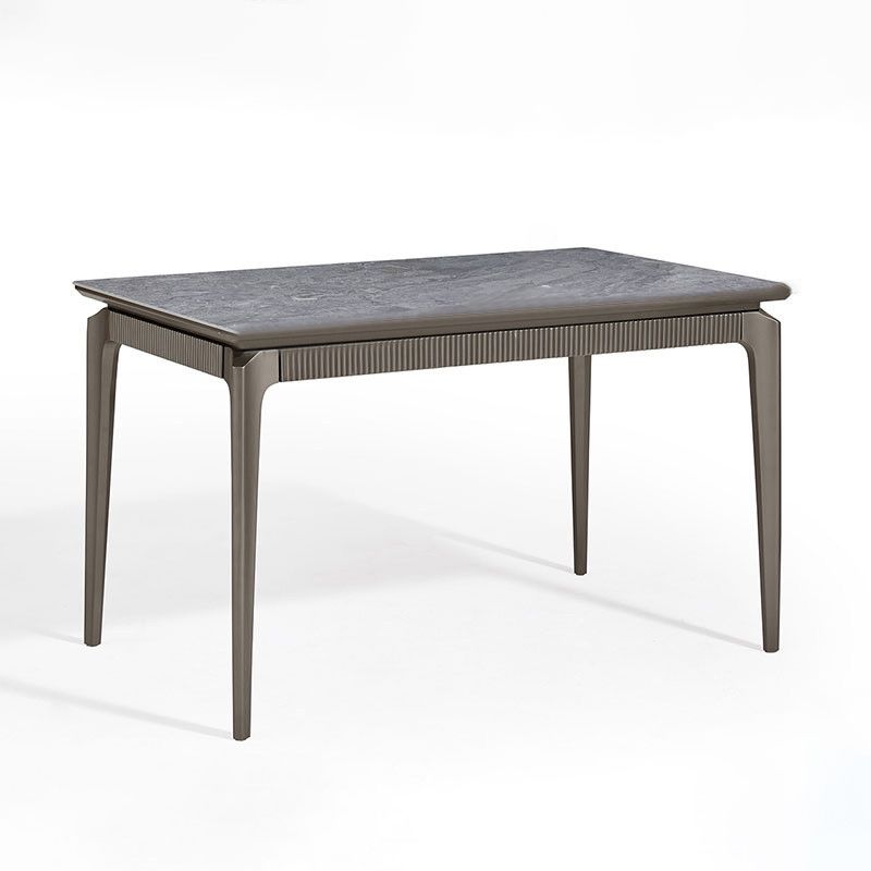 Gray Contemporary Rectangular Stone Dining Table with Solid Wood Legs Clearhalo 'Dining Tables & Seating' 'Dining Tables' 'dining_table' 'furn' 'furn_dining_table' 'Furniture' 'Kitchen & Dining Furniture' 1200x1200_3b088d77-e948-490f-9b63-2648cb6cfba9