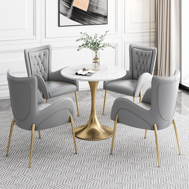 Glam Sintered Stone Dining Table Set Round 1/2/3/5 Pieces Dining Set Clearhalo 'Dining Room Sets' 'Dining Tables & Seating' 'dining_room_set' 'furn' 'furn_dining_room_set' 'Furniture' 'Kitchen & Dining Furniture' 1200x1200_3b08ae87-1e4d-4012-9976-2173a061ec62
