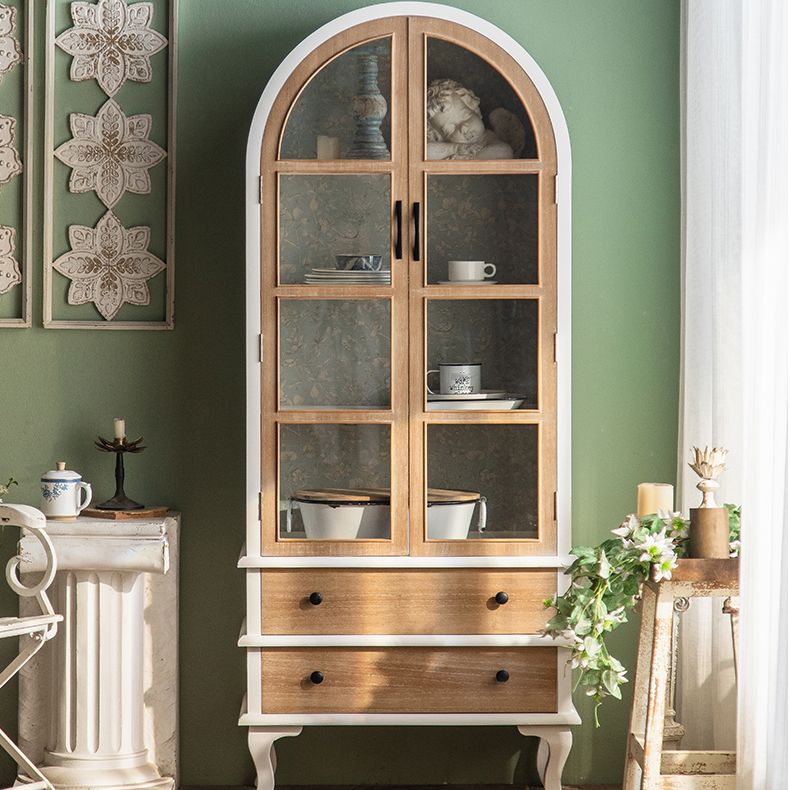 Industrial Style Solid Wood Chest Glass Paned Distressed Accent Cabinet