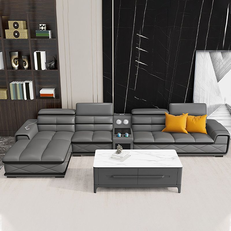 Modern Sofa Bed Leather Upholstered Grey Latex/sponge Upholstered Solid Wood Frame Sofa