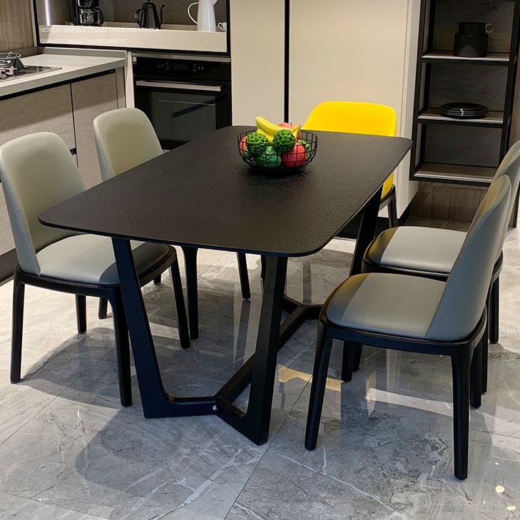 Table à manger rectangle Table à manger en pierre pénible avec base de chevalet