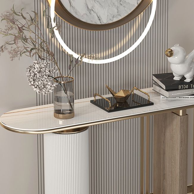 Tavolo di accento glam largo 14 pollici tavolo da console in pietra ovale per Hall