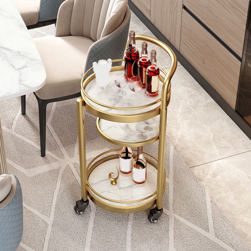 Modern Open Storage Prep Table Round Shape Home Dining Kitchen Trolley