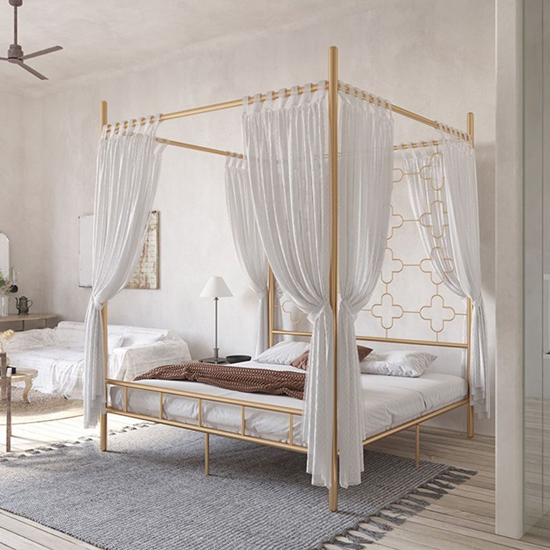 Metal Four Poster Bed con cabecera de marco abierto, cama estándar glamorosa