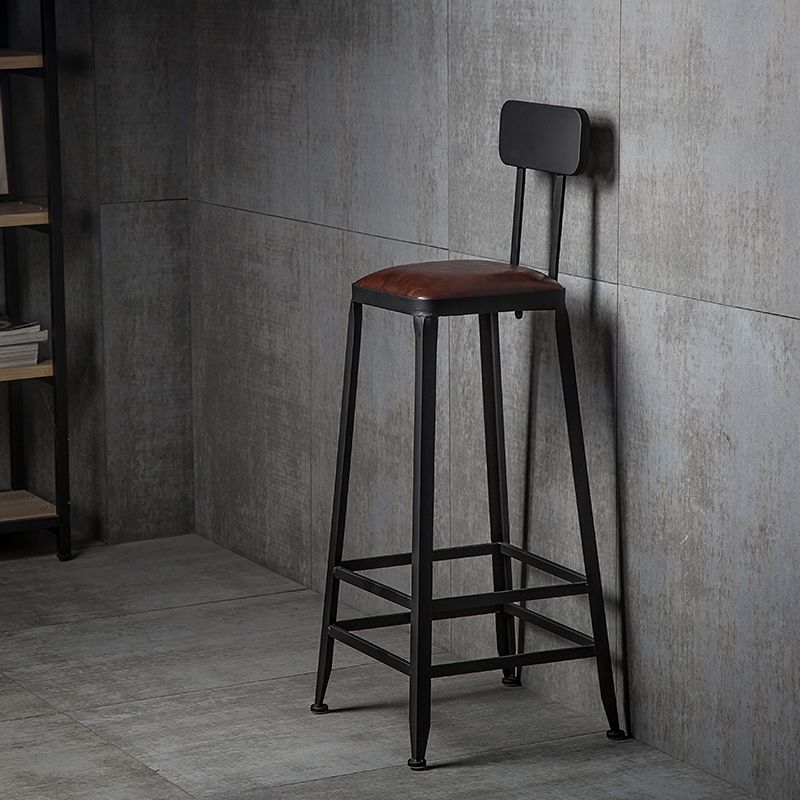 Industrial Armless Backrest Counter Stool Iron Cafe Bar Stool with Leather Cushion Clearhalo 'Bar Furniture' 'Bar Stools' 'bar_stools' 'furn' 'furn_bar_stools' 'Furniture' 'furniture_bar_stools' 'Kitchen & Dining Furniture' 1200x1200_3b1aeaba-f59e-4c68-b823-0ca6d9435477