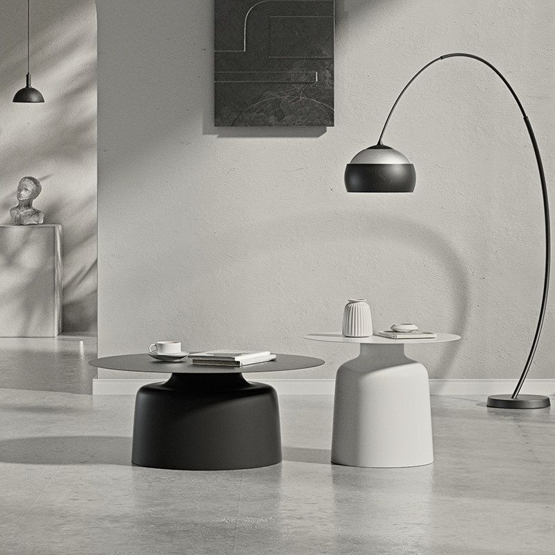 15.7 "/18.5"背の高い鉄の台座白 /黒い丸いコーヒーテーブル