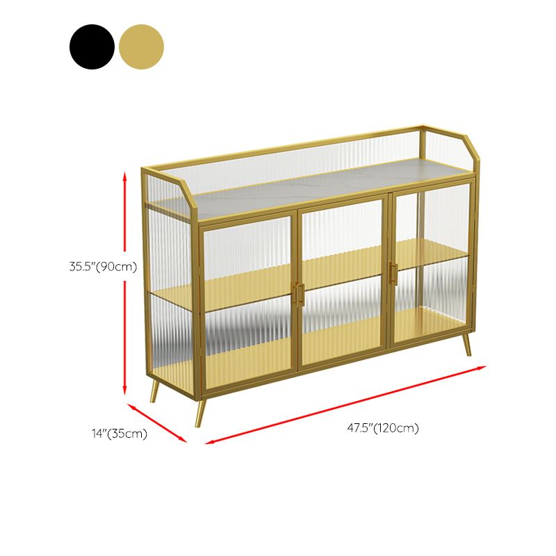 Metal and Glass Sideboard Modern Home Rectangular Side Board with Doors Clearhalo 'buffet_sideboard' 'Buffets & Sideboards' 'furn' 'furn_buffet_sideboard' 'Furniture' 'Kitchen & Dining Furniture' 1200x1200_3b24a8d7-fd22-4aaa-94bc-ce29f112c302