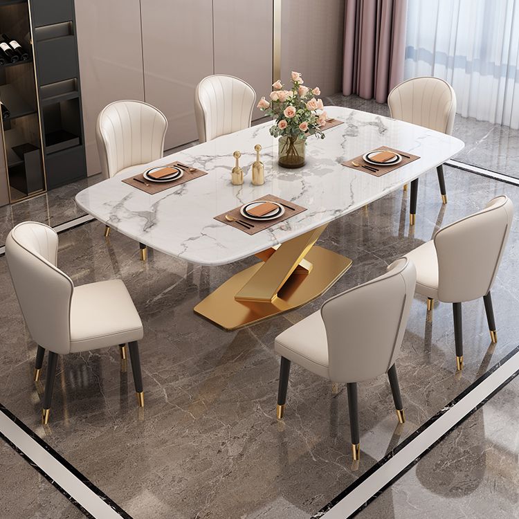Modern Marble Table Set of 5/7 with Rectangle Table Dining Set with PU Leather Chairs Clearhalo 'Dining Room Sets' 'Dining Tables & Seating' 'dining_room_set' 'furn' 'furn_dining_room_set' 'Furniture' 'furniture_dining_room_set' 'Kitchen & Dining Furniture' 'kitchen&dining_furn' 'kitchen' 1200x1200_3b2b2416-362a-4200-8200-fea9852a64a8