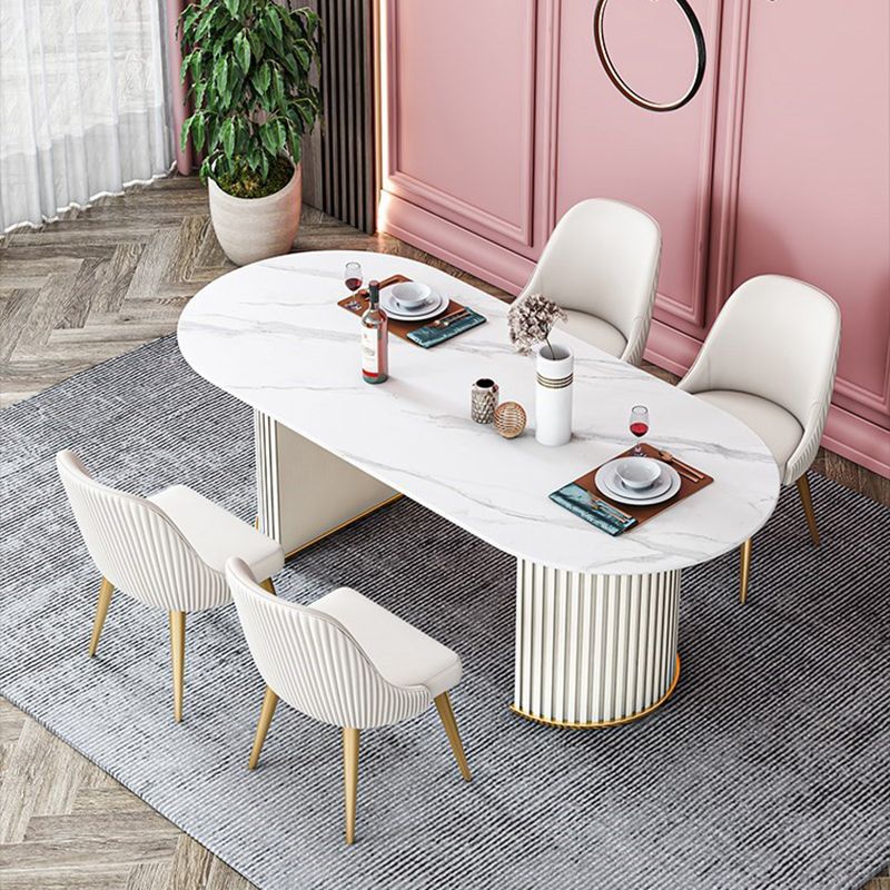 Tavolo da pranzo ovale in pietra sinterizzato tavolo da pranzo moderno con doppio piedistallo