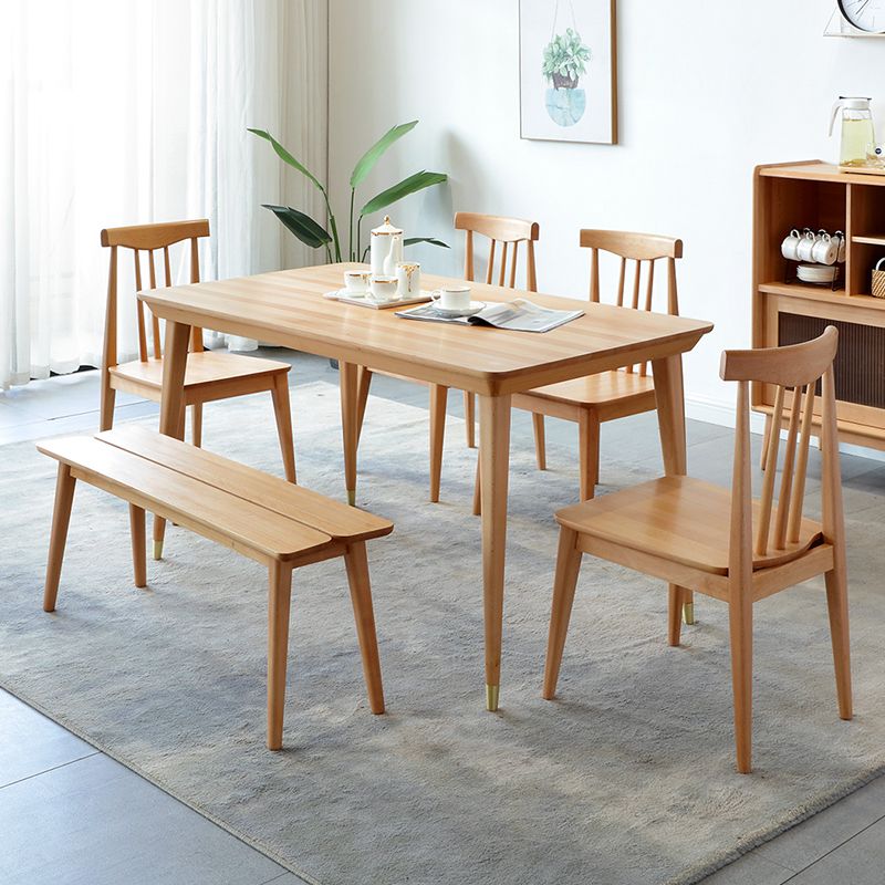 Rectangle Luxury Dining Table Wood Color Fixed Table with Beechwood Solid Wood