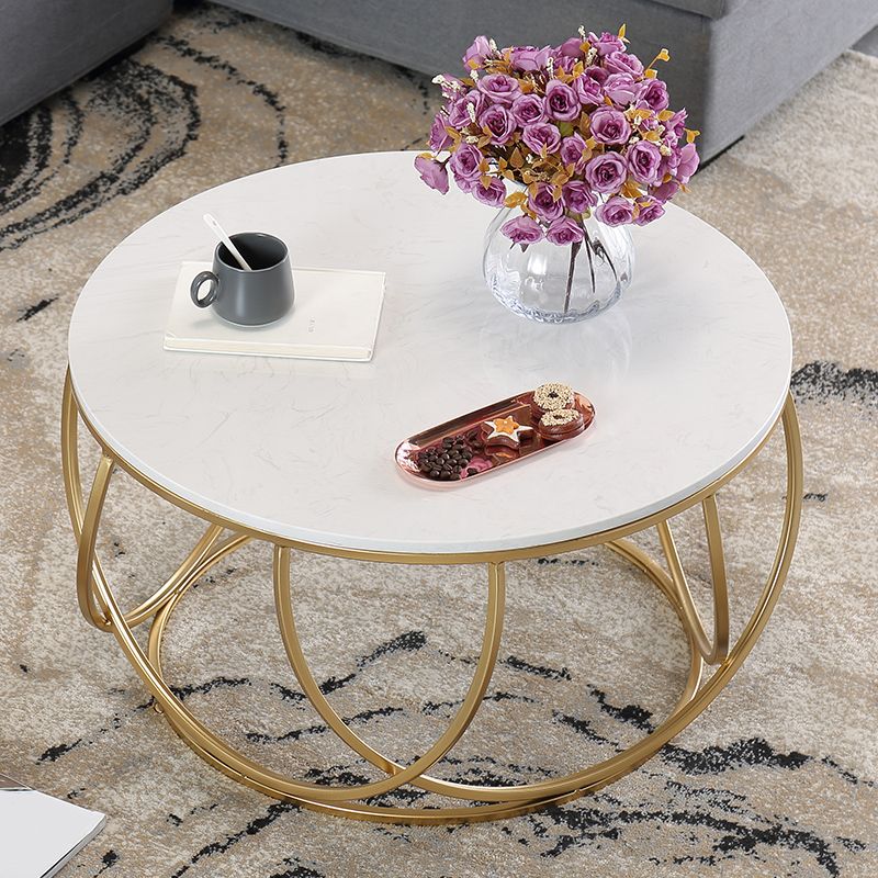 Contemporary Coffee Table Round Metal Frame Base Cocktail Table Clearhalo 'Coffee & Accent Tables' 'Coffee Tables' 'coffee_tables' 'furn' 'furn_coffee_tables' 'Furniture' 'Living Room Furniture' 1200x1200_3b2e5b3f-d214-42d2-822d-feaf0bc13718