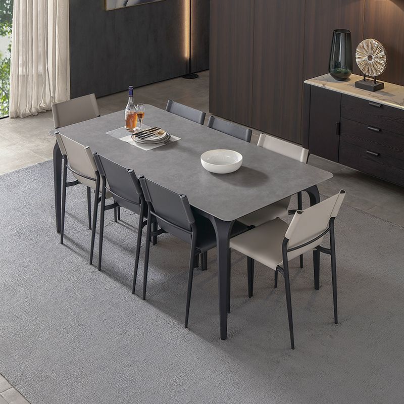 Rectangle 4 Legs Industrial Table Sintered Stone Fixed Table for Kitchen Clearhalo ' dining_table' 'Dining Tables & Seating' 'Dining Tables' 'furn' 'furn_dining_table' 'Furniture' 'furniture_dining_table' 'Kitchen & Dining Furniture' 'kitchen&dining_furn' 'kitchen' 'kitchen_dining_table' 1200x1200_3b318e6b-7229-4115-8e3e-76288addb014
