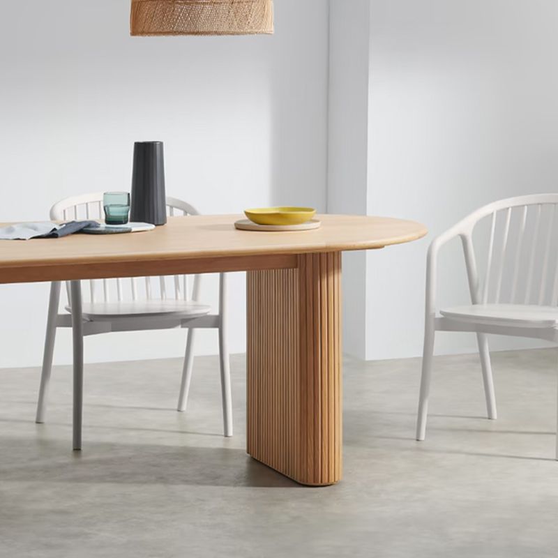 Modern Pine Wood Dining Table Oval Wooden Table with Double Pedestal