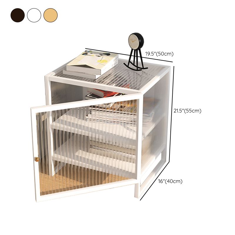 Mesa de nocturna de vidrio nocturno de metal contemporáneo con 1 puerta, 21.7 "de alto