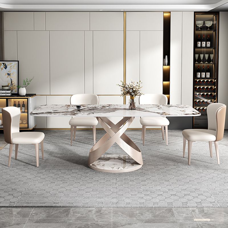 Metal Traditional Luxury Rectangle Dining Table Sintered Stone Table with Pedestal Base Clearhalo ' dining_table' 'Dining Tables & Seating' 'Dining Tables' 'furn' 'furn_dining_table' 'Furniture' 'furniture_dining_table' 'Kitchen & Dining Furniture' 'kitchen&dining_furn' 'kitchen' 'kitchen_dining_table' 1200x1200_3b371e2c-0718-4970-85f6-fbbc6e6829d1
