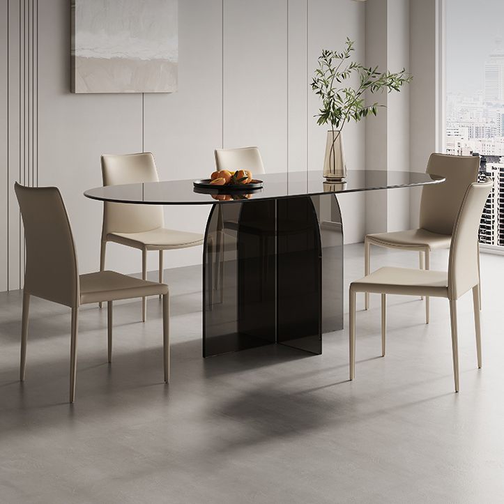 Modern Transparent Gray Glass Desktop Ellipse Dining Table for Dining Room Clearhalo 'Dining Tables & Seating' 'Dining Tables' 'dining_table' 'furn' 'furn_dining_table' 'Furniture' 'Kitchen & Dining Furniture' 1200x1200_3b39a24c-324c-4684-9d69-9859b31193f1
