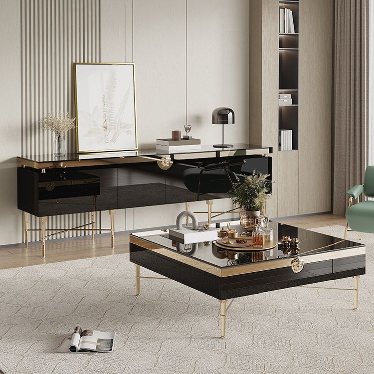 Glam 4 Legs Single Black Glass and Metal Coffee Or End Table